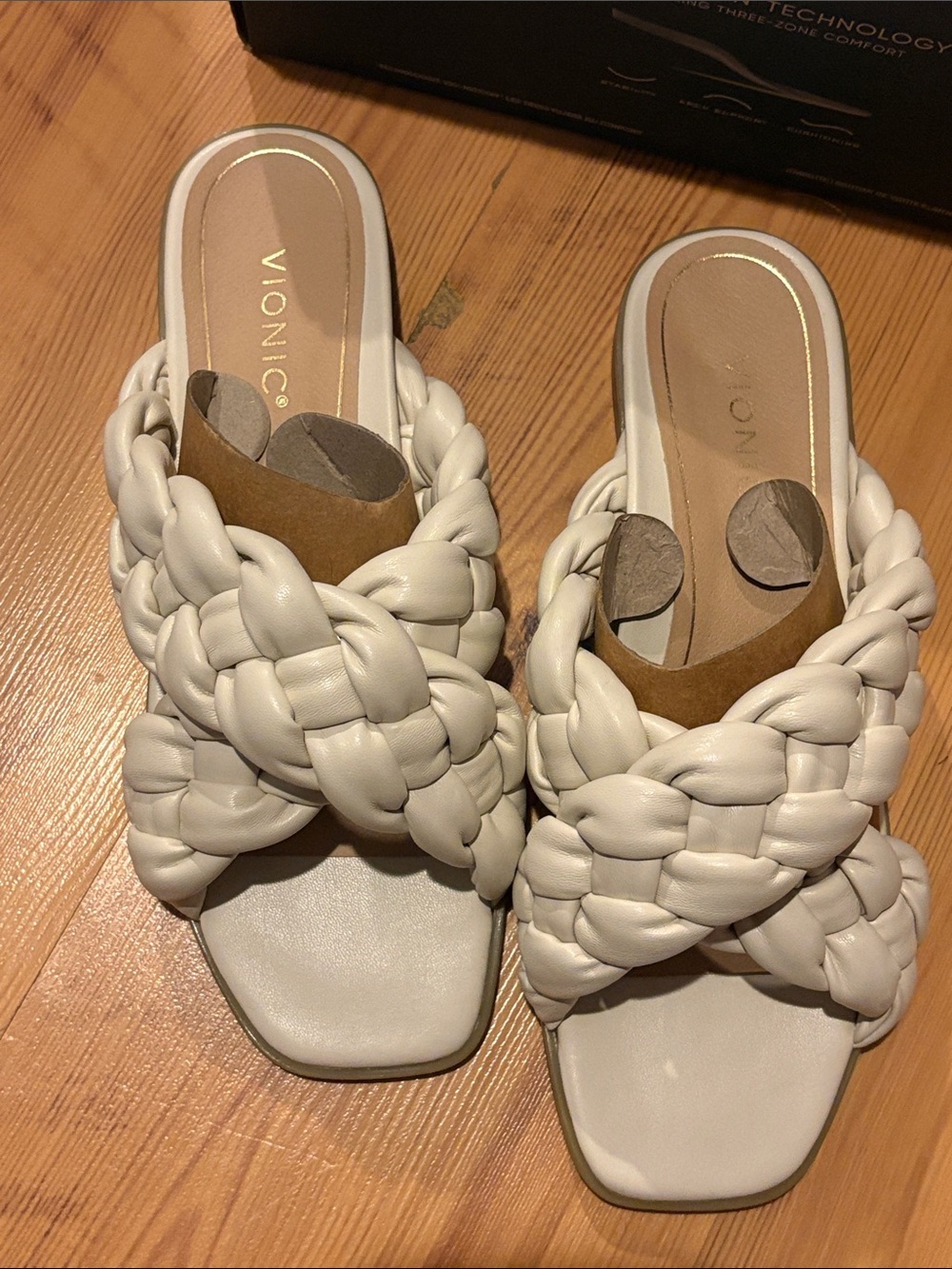 Vionic Cream Braided Leather Slide Sandals-Kalina